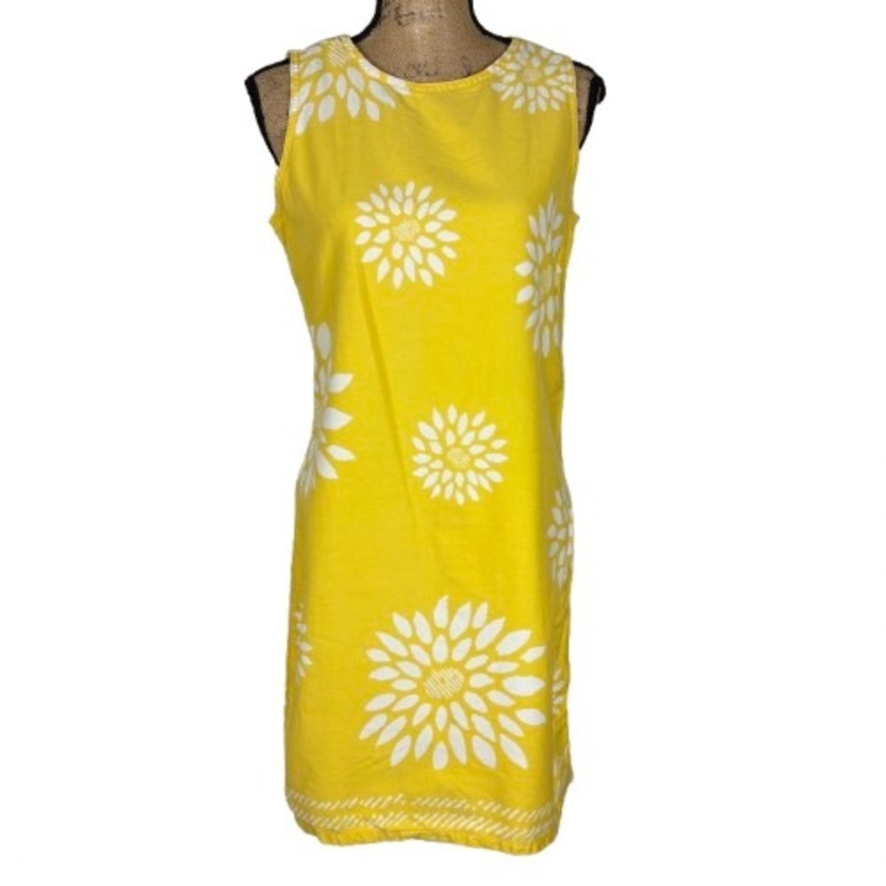 Vintage A.M.I. Cotton Shift Dress Yellow‎ Sunflower Floral Summer Size Medium